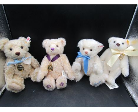 Steiff 'George', Diamond Jubilee bear, Memory bear and one made for Danbury Mint (smaller bears) in Steiff box