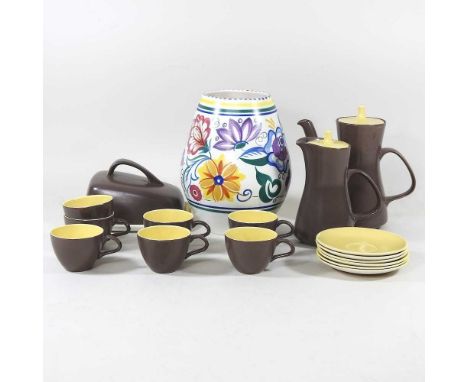 A Poole pottery vase, 45cm high, together with a Poole coffee set