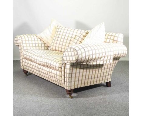 A modern Duresta check upholstered sofa, on turned legs, with loose cushions186w x 102d x 83cm