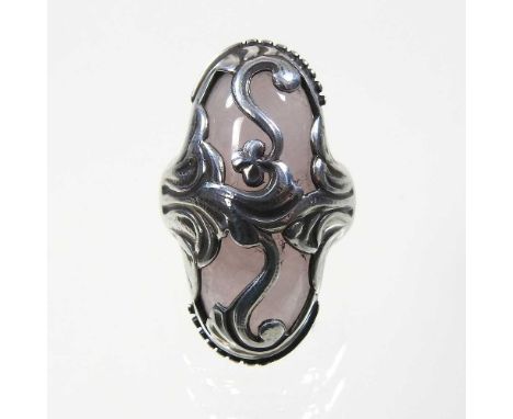 A Danish silver and rose quartz 18 ring, designed by Georg Jensen, stamped and numbered 9258, 11.8g, size L/M, approximately 