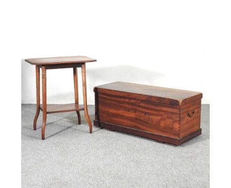 An early 20th century military camphor wood box, inscribed Capt. C. W. Harvey, R.E., 97cm wide, together with an Edwardian oc