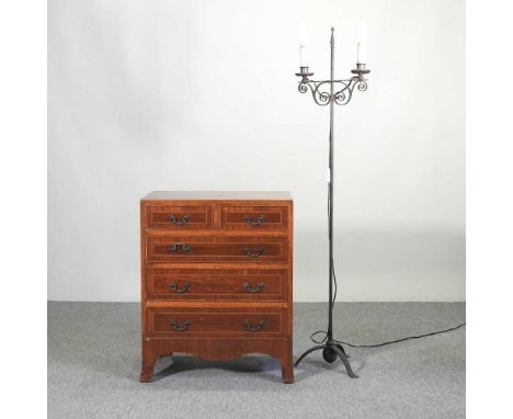 An early 20th century mahogany bachelor's chest, together with an iron standard lamp (2)61w x 38d x 75h cm