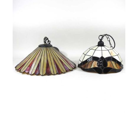 A Tiffany style ceiling light, 41cm diameter, together with another, 31cm diameter (2)