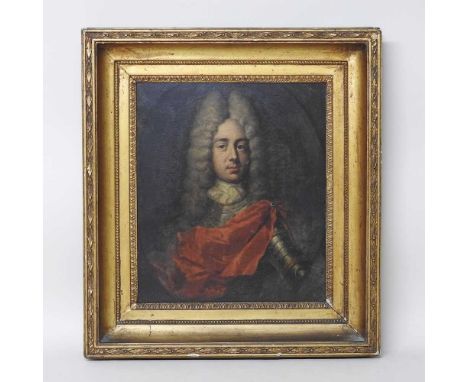 Manner of Sir Godfrey Kneller, 1646-1723, head and shoulders portrait of a gentleman, in a powdered wig, wearing a suit of ar
