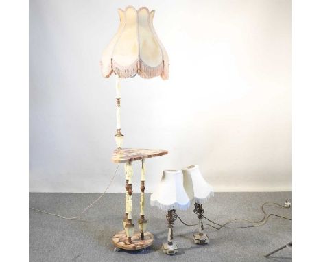 A pair of table lamps, together with a standard lamp, 165cm high (3)