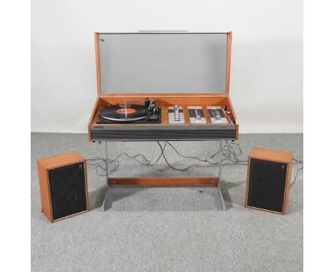 A vintage DeccaSound record player, with speakers and records77w x 36d x 62h cm
