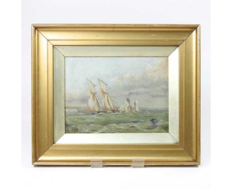 English school, late 19th century, seascape with racing sailing vessels, signed with initials, oil on canvas, 14 x 20cm