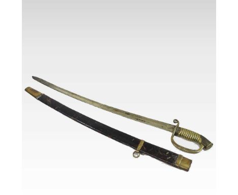 An early 20th century Russian infantry officer shaska sword, pattern 1867, the brass crossguard engraved with cyrillic inscri