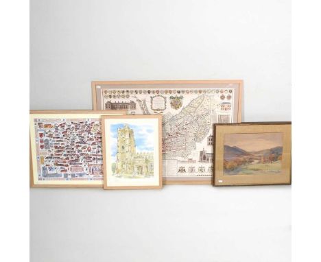 After Thomas Warren, a Survey of the Borough of St Edmundsbury, coloured engraving, 59 x 84cm, together with Joanna Hassall, 