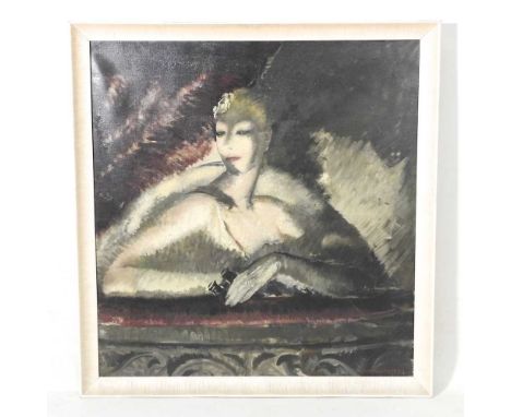 Doris Clare Zinkeisen, 1898-1991, Portrait of a lady at the opera, signed oil on canvas, 90 x 85cm