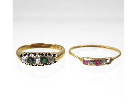 A gold, emerald and diamond ring, 3.2g, size P, together with an 18 carat gold dress ring, size Q (2)