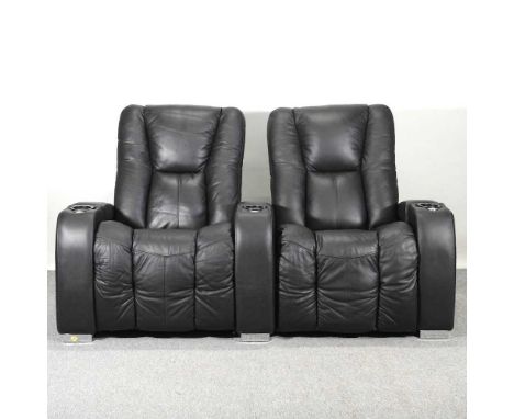 A Palliser black leather electric reclining home theatre/cinema sofa182w x 92d x 113h cm