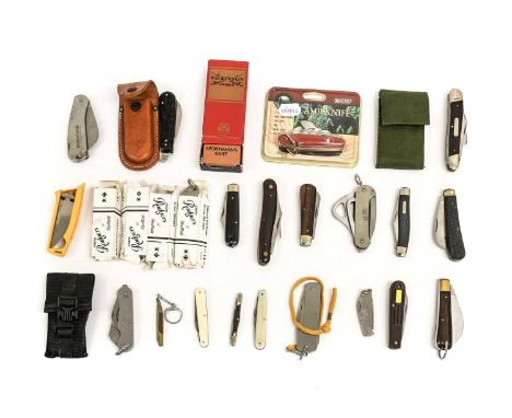 A Collection of Twenty Six Various British Folding Pocket Knives, including a boxed Wilkinsons Swords Sportsman's Knife, four
