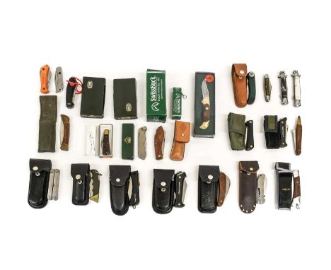 A Collection of Thirty Six Good Quality Continental Folding Pocket Knives, including two boxed as new Mauser Swiss Army knive