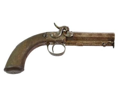 A 19th Century Percussion Travelling Pistol by Parkhouse, Taunton, the 10cm octagonal steel barrel with London proof marks an