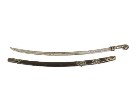 A 19th Century Caucasian Shasqua, the 82.5cm single edge curved steel blade with two fullers to each side, and etched with fl