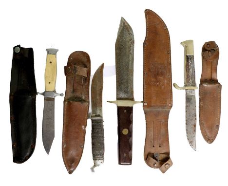 A Small Bowie Knife by William Rodgers, Sheffield, the 13cm clip-point steel blade stamped with maker's mark "I CUT MY WAY", 