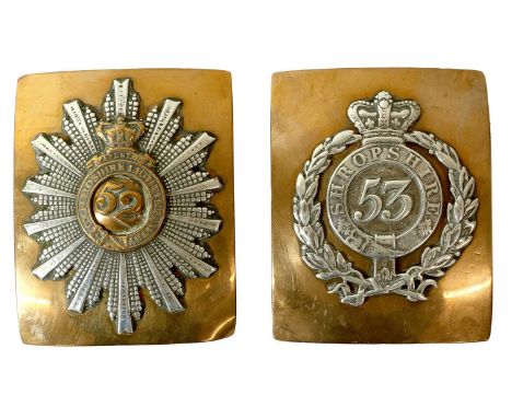 A Victorian Officer's Copper Shoulder Belt Plate to the 53rd (Shropshire) Regiment of Foot, of rectangular form applied in si