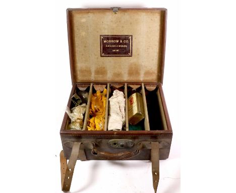 A Mid-20th Century Leather Cartridge Case by Morrow &amp; Co., Gun &amp; Rifle Makers, Halifax, the hinged cover embossed R H
