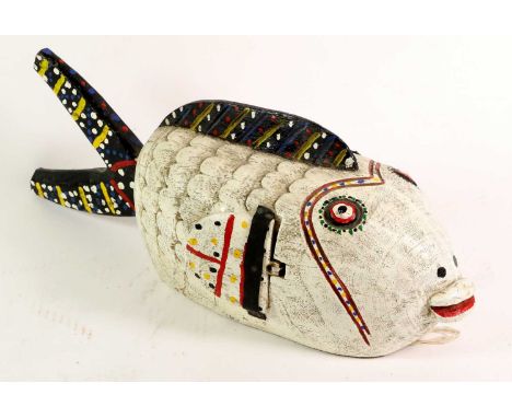 A Bamana, Mali Sogo Bo (Masquerade) Puppet, carved in wood as a horse's head painted black with a white blaze and with hinged
