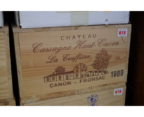 A case of twelve 75cl bottles of Chateau Cassagne Haut Canon,&nbsp;1989, in owc. (12)PLEASE NOTE: ADDITIONAL VAT ON THE HAMME