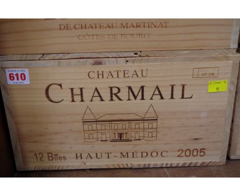A case of twelve 75cl bottles of Chateau Charmail,&nbsp;2005, in owc. (12)PLEASE NOTE: ADDITIONAL VAT ON THE HAMMER PRICE. 