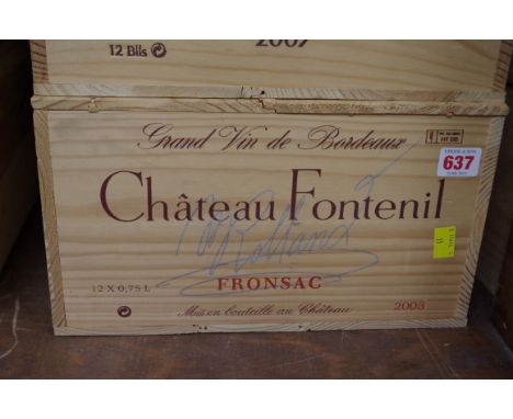 A case of twelve 75cl bottles of Chateau Fontenil,&nbsp;2003, in owc. (12)PLEASE NOTE: ADDITIONAL VAT ON THE HAMMER PRICE. 