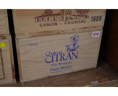 A case of twelve 75cl bottles of Chateau Citran,&nbsp;1988, in owc.PLEASE NOTE: ADDITIONAL VAT ON THE HAMMER PRICE. 