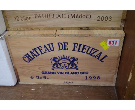 A case of twelve 75cl bottles of Chateau de Fieuzal Blanc,&nbsp;1998, in owc. (12)PLEASE NOTE: ADDITIONAL VAT ON THE HAMMER P