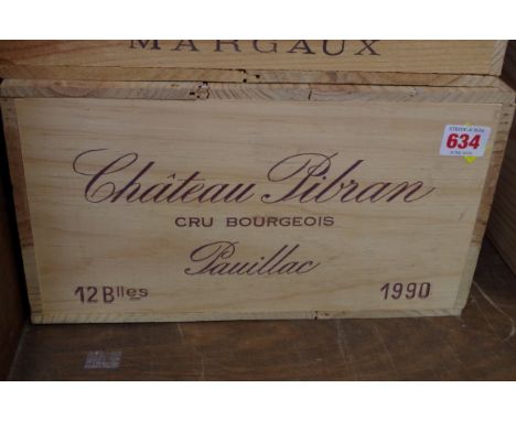 A case of twelve 75cl bottles of Chateau Pibran, 1990, in owc.PLEASE NOTE: ADDITIONAL VAT ON THE HAMMER PRICE. 