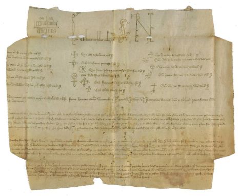 *Pope  Urban  IV (Jacques Pantaléon, c. 1195-1264). Papal bull fragment, 1263  [=1347],  manuscript in brown ink on vellum, s