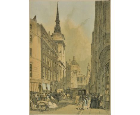 *Boys (Thomas Shotter, 1803-1874). St. Paul's from Ludgate Hill (from Original Views of London As It Is), circa 1842,  hand-c