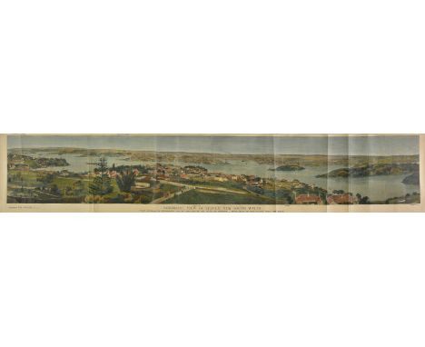 Sydney. Panoramic View of Sydney, New South Wales. First settled by Commodore Phillip, January 26, 1788 with 927 persons - po