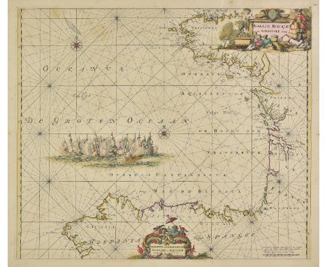Bay of Biscay. De Wit (Frederick), Galliae Biscajae et Gallissiae sinus, circa 1680, engraved map with contemporary outline c