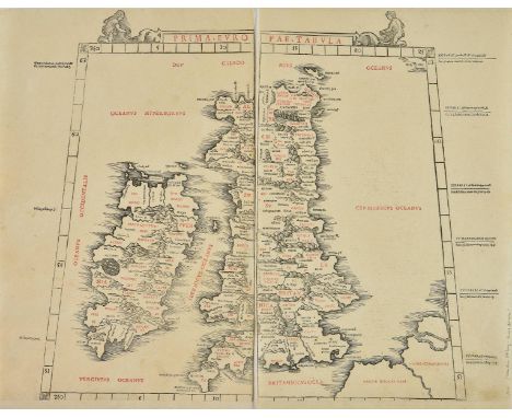 British Isles. Ptolemy (Claudius & Sylvanus Bernardus), Prima Europae Tabula, published Venice, [1511], woodblock map on a tr