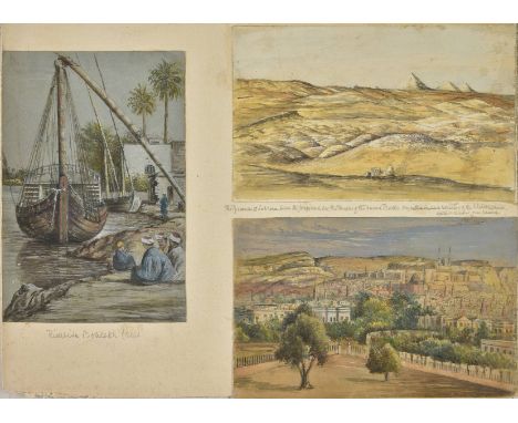 Egypt, Cyprus & Sudan. Album of original watercolours and pencil sketches, 1885,  15 watercolours and 55 pencil sketches on t