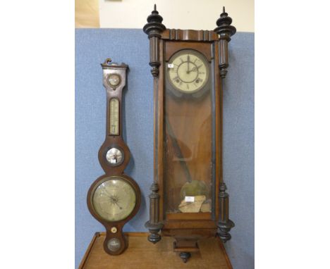 A 19th Century walnut Vienna wall clock and a George III mahogany banjo barometer 