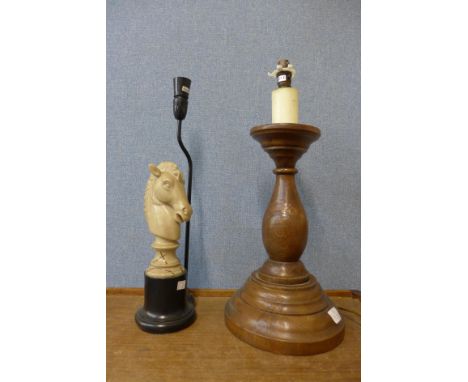 An oak table lamp and another 
