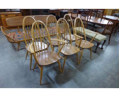 A set of six Ercol Blonde elm and beech Quaker chairs 