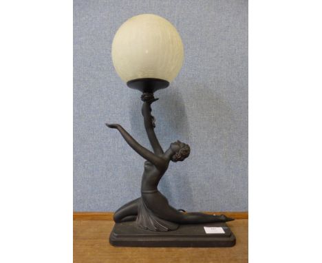 An Art Deco style resin figural table lamp 