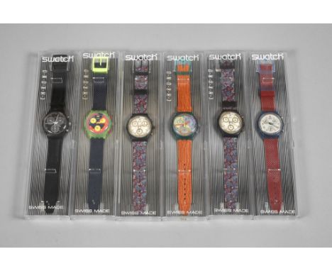 Sammlung Swatch Chrono1990er Jahre, sechs Stück, Quarzwerk, wasserdicht, ungetragen, im Originalkarton, L je 24 cm.