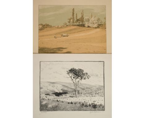 Hans von Volkmann, Paar Landschaftsdarstellungen"Acker im Frühling", Farblithographie, Darstellungsmaße ca. 26,5 x 36 cm und 