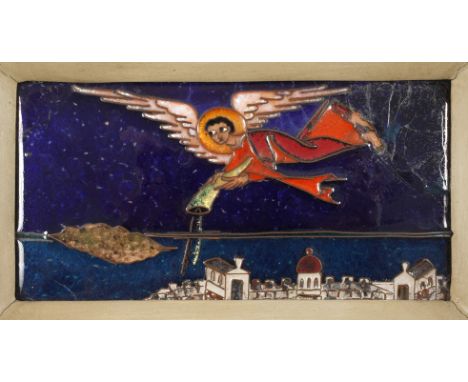 Lili Schultz, Aus der Bamberger Apokalypseum 1938, Zellenschmelzemaille auf Metall, polychrom, teils transluzid, verso handsc