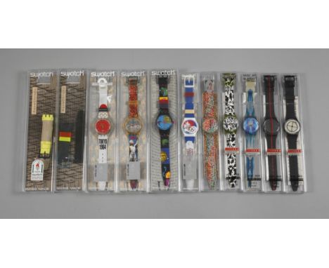 Sammlung Swatch Uhrenum 1990er Jahre, 9 Stück, Quarzwerk, wasserdicht, dabei viermal Swiss Art Swatch, zweimal Musicall und e