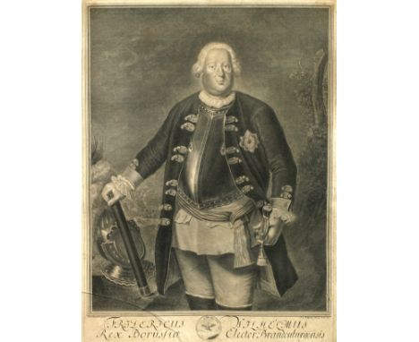 Johann Georg Wolfgang, Bildnis Friedrich Wilhelm I.der stehende Monarch mit Harnisch und Jacke, mit zum Betrachter gerichtete