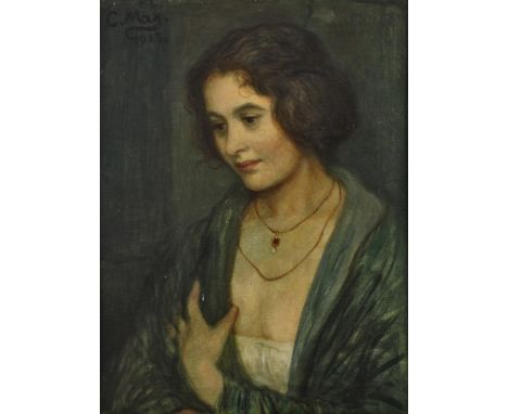 Corneille Max, DamenportraitBrustbildnis einer sinnenden, elegant gekleideten jungen Frau mit gesenktem Kopf im Halbprofil, h
