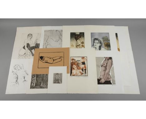 Konvolut erotische Graphiken14 Arbeiten, vorhanden sind Franz Theodor Schütt (2 Arbeiten); Roland Ladewig; Monika Bachmann; D