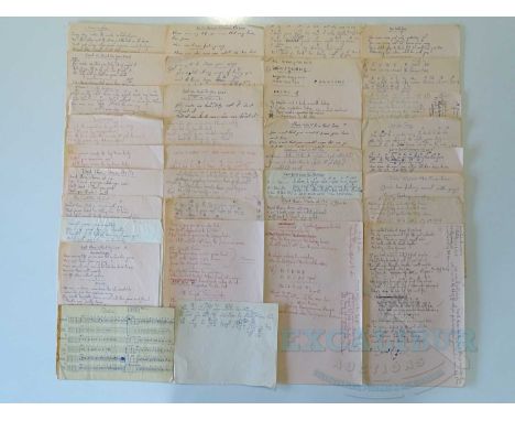 A selection of handwritten lyrics and music score/notes by Roy Wood to include 'I Know A Place', 'Don't Go Back On Your Word'