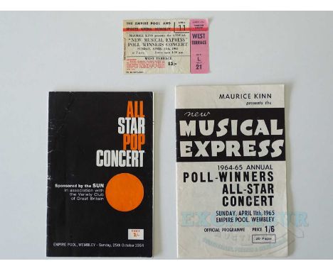 A pair of concert programmes - one New Music Express 1964-65 programme which includes both THE BEATLES and THE ROLLING STONES