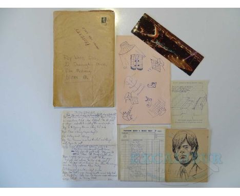 A selection of Roy Wood/The Move memorabilia comprising sketches by Roy Wood, handwritten lyrics, draft set list, promotional